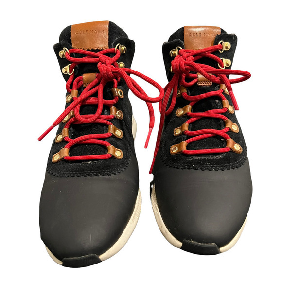 Cole Haan Black Red Lace Up Ankle Boot Shoes Waterproof Size 11B - Picture 3 of 11